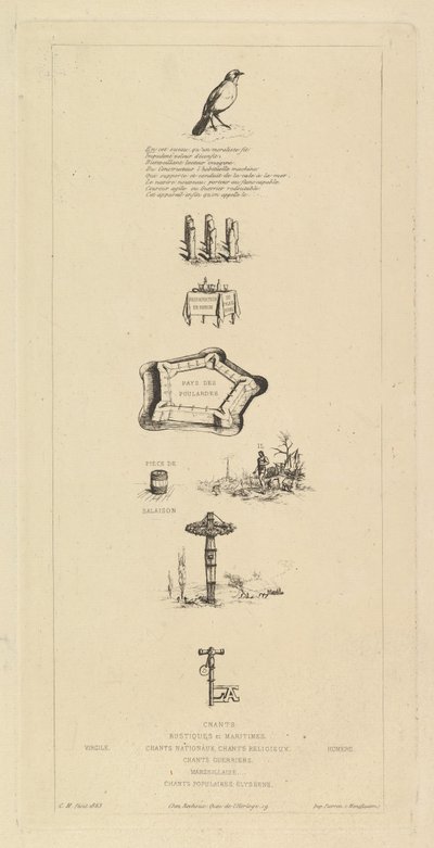 Rebus: Béranger var inte riktigt stark, för han hade aldrig nyckeln till fälten, 1863. av Charles Meryon