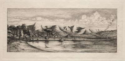 Notfiske utanför Charcoal Burners Point, Akaroa, 1865. av Charles Meryon