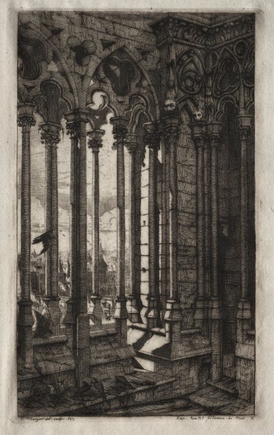 Etsningarna av Paris: Galleriet i Notre Dame, 1853. av Charles Meryon