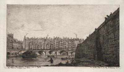Exchange Bridge, Paris, omkring 1784, 1855. av Charles Meryon