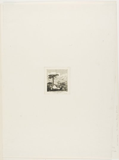 Den gamle soldatens halmtakstäckta stuga, Akaroa, 1845 av Charles Meryon