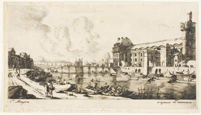 "Pavillon de Mademoiselle" och en del av Louvren av Charles Meryon