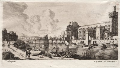 Pavillon de Mademoiselle och en del av Louvren av Charles Meryon