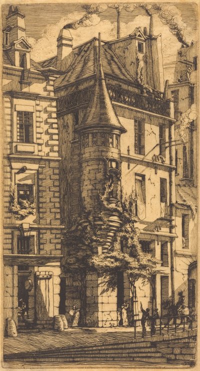 Torn i Rue de la Tixéranderie, Paris (hus med ett torn, Vävargatan, Paris) av Charles Meryon
