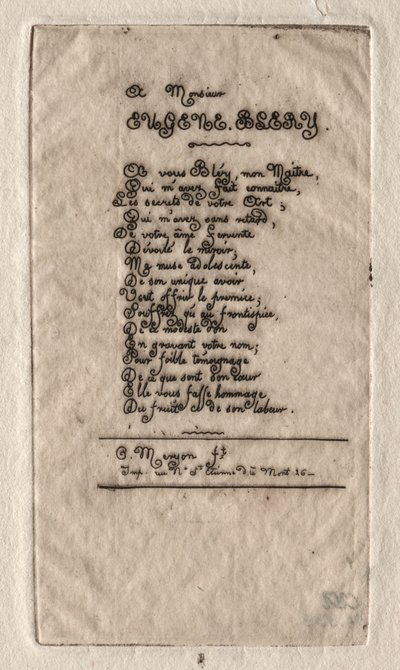 Verser till Eugène Bléry, 1854. av Charles Meryon