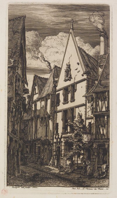 Vy längs Rue des Toiles, Bourges av Charles Meryon