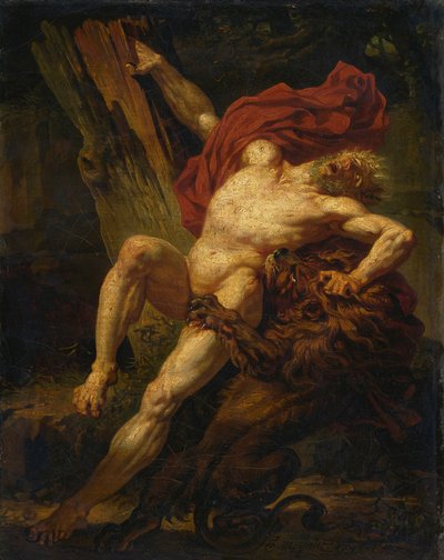 Milo av Croton attackerad av ett lejon av Charles Meynier