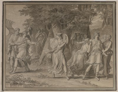 Telemachus, uppmanad av mentor, lämnar ön Calypso av Charles Meynier