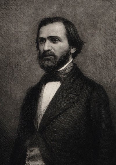 Porträtt av kompositören Giuseppe Verdi 1813-1901, ca. 1850. av Charles Michel Geoffroy