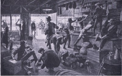 Boers plundrar en butik i Grange River-fastigheten, illustration från After Pretoria: The Guerilla War, 1902 av Charles Mills Sheldon