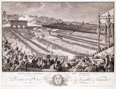 Festival of the Federation, 14. juli 1790, på Champ de Mars, slutningen af det 18. århundrede, indgraveret af Isidore Stanislas Helman (1743-1809) swed av Charles Monnet