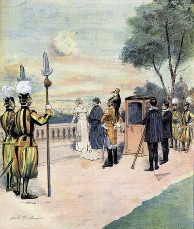 Påven Leo XIII i Vatikanträdgården 1893 teckning av Mr CH Morel av Charles Morel