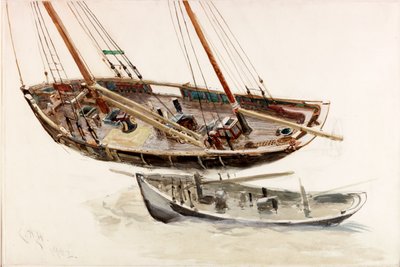 Två studier av en trålare (bc, penna och wc på papper) av Charles Napier Hemy