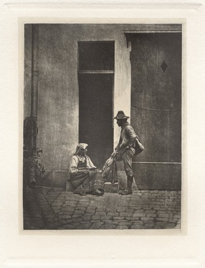 Planche IV - Pifferaro Debout et Paysanne Italienne Assise, dans la Cour du 21 Quai Bourbon (Plansch IV - Pifferaro stående och italiensk bonde sittande, i domstolen 21 Quai Bourbon),1854, tryckt 1982 (foto) av Charles Nègre