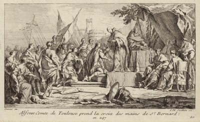 Alfons I, greve av Toulouse, tar korset från Bernard av Clairvauxs hand och lovar att gå med i det andra korståget av Charles Nicolas II Cochin