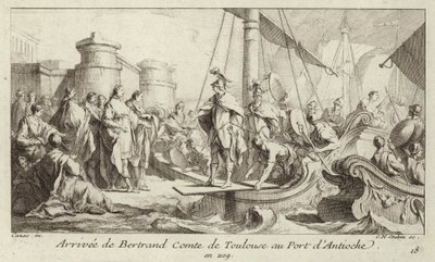 Ankomst av Bertrand, greve av Toulouse, till hamnen i Antiochia, för att ta upp sitt styre över grevskapet Tripoli av Charles Nicolas II Cochin