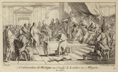Fördömande av katharer som kättare vid Council of Lombers, Frankrike av Charles Nicolas II Cochin