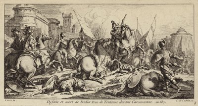 Nederlag och död för Didier av Toulouse före Carcassonne, 587 (gravyr) av Charles Nicolas II Cochin