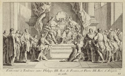Möte i Toulouse mellan kung Filip III av Frankrike och kung Peter III av Aragon av Charles Nicolas II Cochin