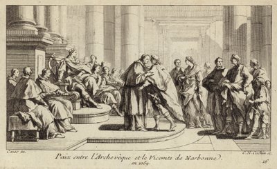 Fred mellan biskopen och viscounten av Narbonne av Charles Nicolas II Cochin