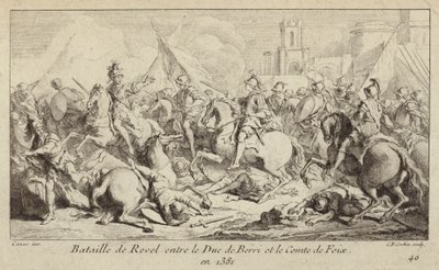 Arméerna av hertigen av Berry och greven av Foix slåss i slaget vid Revel, Frankrike av Charles Nicolas II Cochin