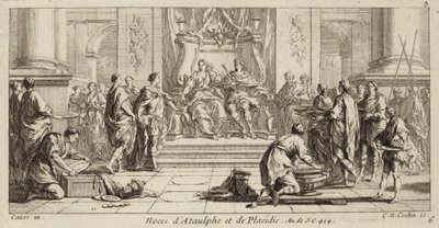 Bröllop av Galla Placidia och Ataulf, kung av västgoterna, Narbonne, 414 (gravyr) av Charles Nicolas II Cochin