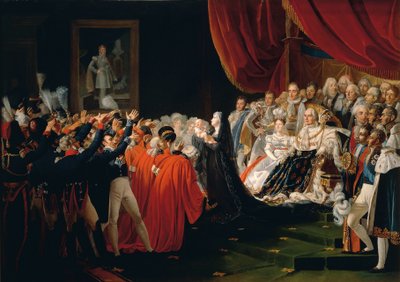 Frankrike, Versailles, Hertiginnan av Berry presenterar hertigen av Bordeaux för åskådarna av Charles Nicolas Raphael Lafond