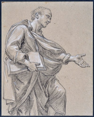 Drapee-figur som håller en bok (ritning) av Charles Parrocel