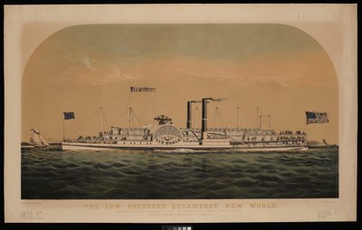 Lågtrycksångaren New World. I trafik på Hudsonfloden mellan New York och Albany (litografi, färglagd) av Charles Parsons