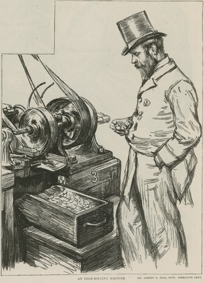 En kantrullningsmaskin på Royal Mint av Charles Paul Renouard