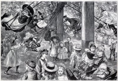 Ett utomhusgymnasium för barn i Battersea Park, London - 1898 - ritat från livet av Paul Renouard av Charles Paul Renouard