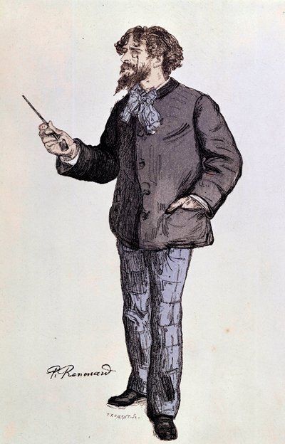 Porträtt av författaren Alphonse Daudet (1840-1897) Illustration av Paul Renouard privatsamling från 1800-talet av Charles Paul Renouard