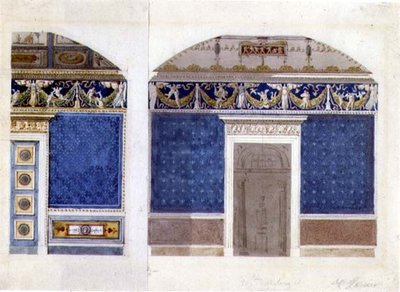 Design för ett imperiumpalatsinteriör, ca 1810 (akvarell och gouache på papper) av Charles Percier