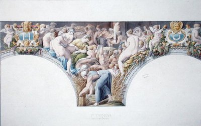 Ms 1014 Fris från balsalen i Fontainebleau, tallrik från ett album (akvarell & penna på papper) av Charles Percier