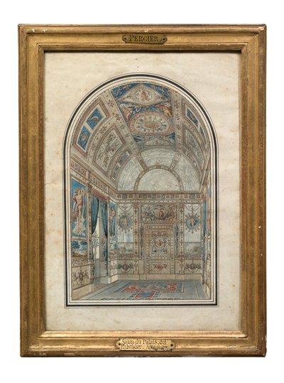Rum i Casa del Labrador, Royal Palace of Aranjuez (penna, bläck & wc på papper) av Charles Percier