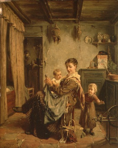 Cache-Cache, en inredning med mor och barn av Charles Petit