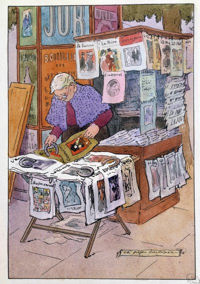 Small Metiers of Paris: kiosken har tidningar. Teckning av Charles Pezeu dit Carlopez (1900-talet) av Charles Pezeu Carlopez