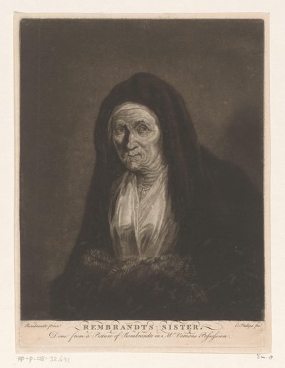 Porträtt av en okänd gammal kvinna Rembrandts - syster (titel på objekt) av Charles Phillips