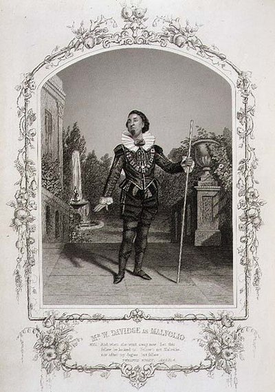 Mr W. Davidge som Malvolio, akt III scen 4 av "Twelfth Night", från en daguerreotypi av Meade Brothers of New York, pub. av John Tallis & Co. (litho) av Charles R. and Henry W. Meade