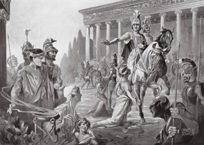 Alexander vid plundringen av Thebe, 335 f.Kr (lito) av Charles Rebel Stanton
