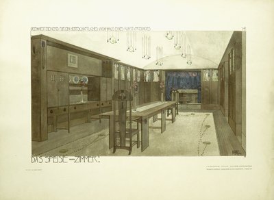 Matsal, ca 1901 (färglitografi) av Charles Rennie (after) Mackintosh