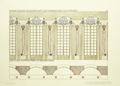 Reception och musikrum, ca 1901 (färglitografi) av Charles Rennie (after) Mackintosh
