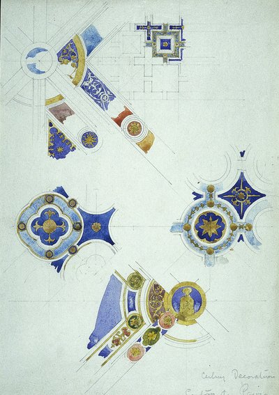 Takdekoration, Certosa di Pavia, 1891 (penna och akvarell på papper) av Charles Rennie Mackintosh