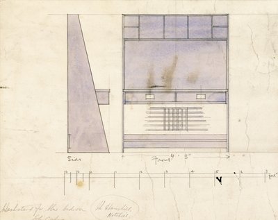 Design för ett tvättställ, visad i sido- och frontvy, 1904 av Charles Rennie Mackintosh