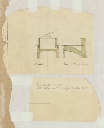 Design för en fåtölj i ek, visad i fram- och sidovyer, 1905 av Charles Rennie Mackintosh