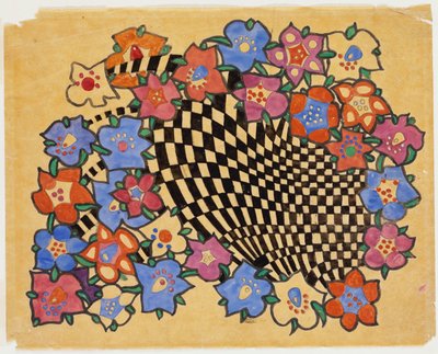 Blommigt och rutigt tygdesign, ca 1916 av Charles Rennie Mackintosh