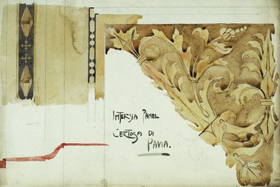 Intarsia Panel, Certosa di Pavia, 1891 (penna och akvarell på papper) av Charles Rennie Mackintosh