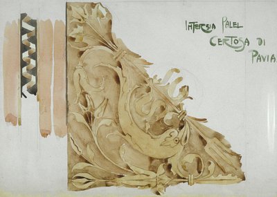 Intarsia Panel, Certosa di Pavia, 1891 (penna och akvarell på papper) av Charles Rennie Mackintosh
