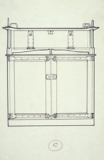 Linjeteckning av möbler (ett skåp), ca 1910 (bläck på papper) av Charles Rennie Mackintosh
