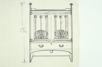 Linjeteckning av möbler (ett toalettbord), ca 1910 (bläck på papper) av Charles Rennie Mackintosh